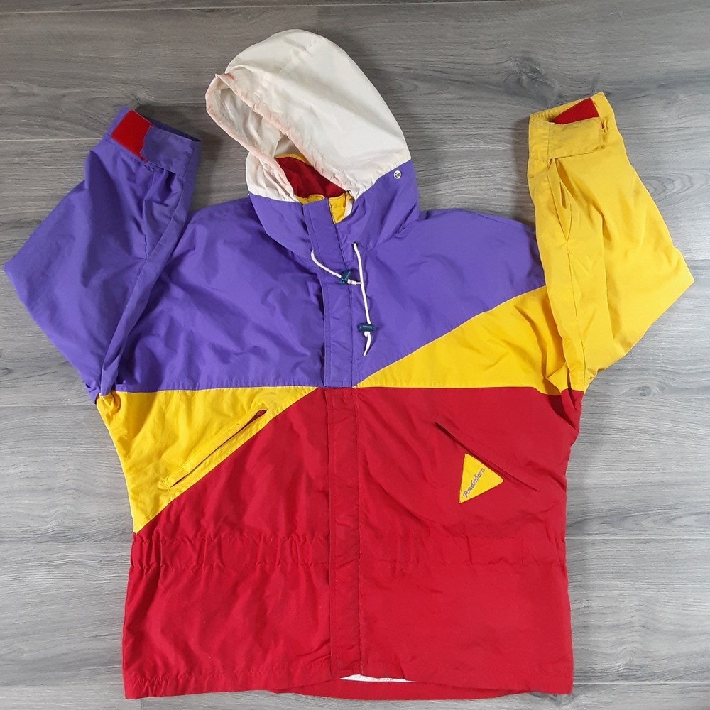 Vintage 90s Powder Horn Color block Ski Jacket Coat Sz L Mountaineering Outdoors